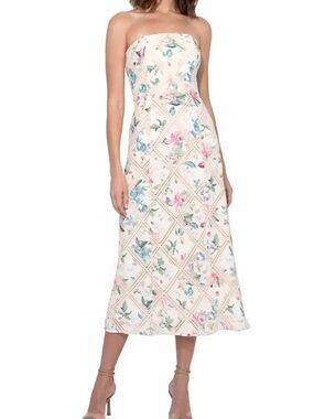 Adelyn Rae Manon Floral Crochet Strapless Midi Dress M NWT